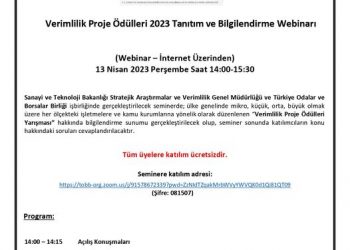 “Verimlilik Proje Ödülleri 2023 Tanıtım ve Bilgilendirme” konu başlıklı bir webinar düzenlenecektir