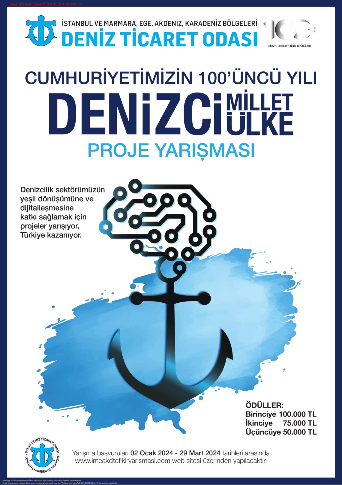 Cumhuriyetimizin 100’üncü Yılı Denizci Millet Denizci Ülke Proje Yarışması Duyurusu