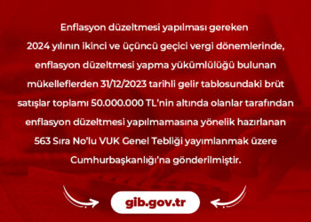 563 Sıra No’lu VUK Genel Tebliği Resmi Gazete’de yayımlanmak üzere Cumhurbaşkanlığı’na gönderilmiştir.